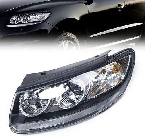 Miniatura 2 de CNCEST Faro halógeno izquierdo para Hyundai Santa Fe 2007 2008 2009 2010 2011 2012 - Carcasa negra  Ajuste directo - Lado delantero izquierdo del