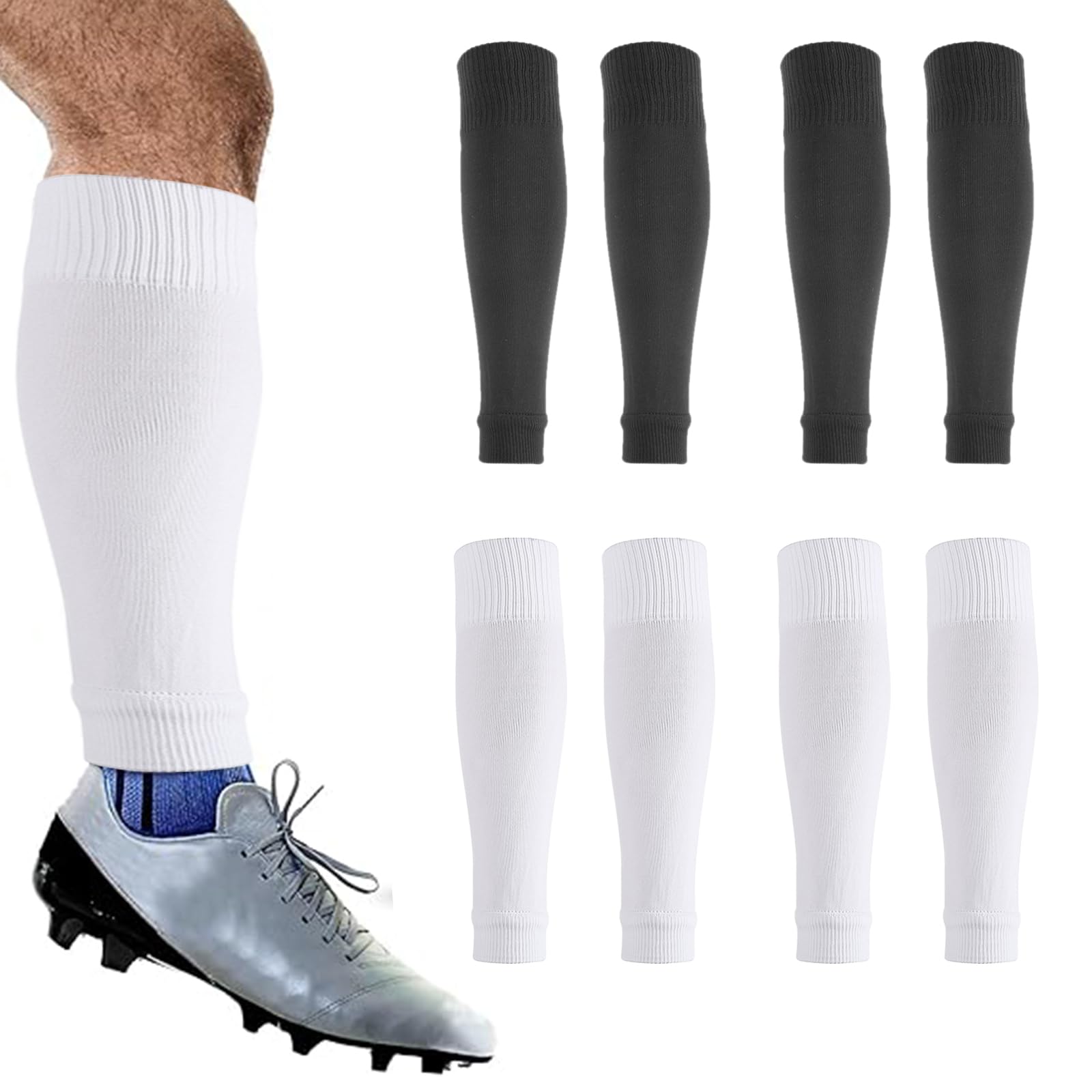 4 Paia Polpaccera Compressione Uomo Donna, Calze Compressione, Gambaletti Compressione, Fascia Elastiche Polpaccio, Per Corsa, Fitness, Sport, Calcio, Ciclismo(nero, bianco）