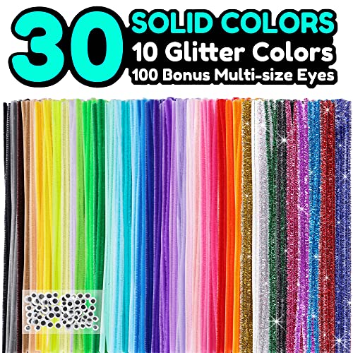 Pllieay [460 Pcs] 360Pcs Pipe Cleaners Chenille Stems-40 Assorted Color- With 100 Pieces Wiggle Eyes For Kids Art & Craft Projects Diy Creative Crafting Christmas Decoration(6 Mm X 12 Inch) #TOP4