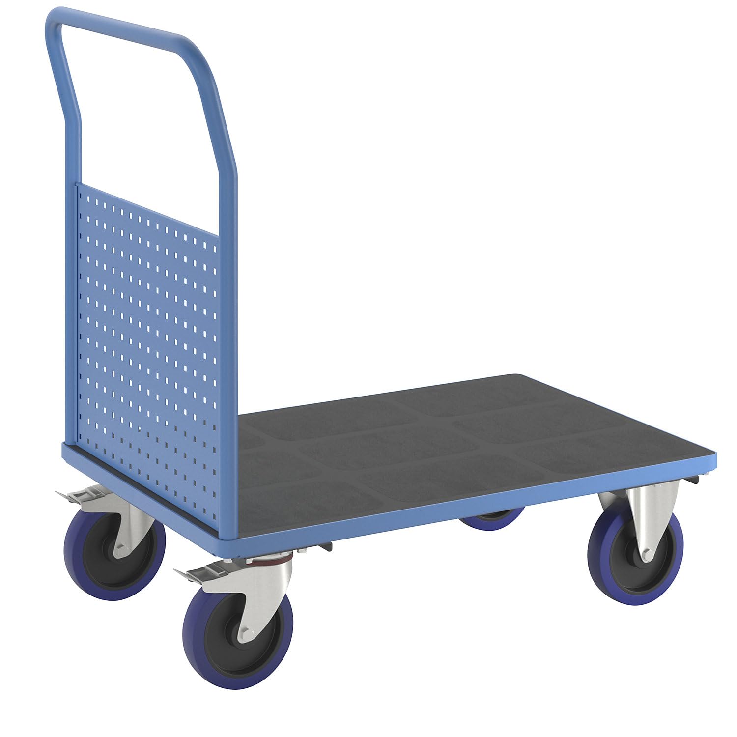 eurokraft pro | Plattformwagen | Mit 1 hohen Lochblechwand, LxB 1050 x 700 mm, Vollelastik