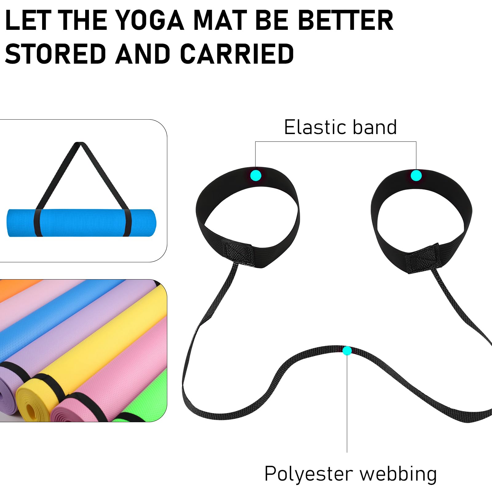 12 alfombrillas de yoga a granel con 12 correas de transporte, 173 x 61 x 0,4 cm, tapete de yoga con correa, tapete antideslizante para yoga, estiramiento, entrenamiento