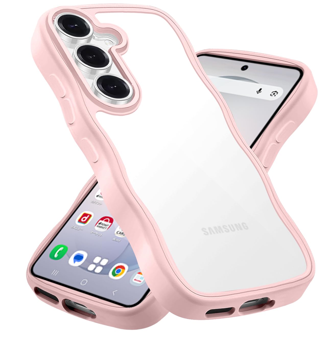 Wonyihui For Samsung Galaxy S26 ケース クリア かわいい 波状フレーム 耐衝撃 ギャラクシーS26 スマホケース 滑り止め 人気 可愛い 女性用 女子向け SC-51G カバー 落下防止 (ピンク)