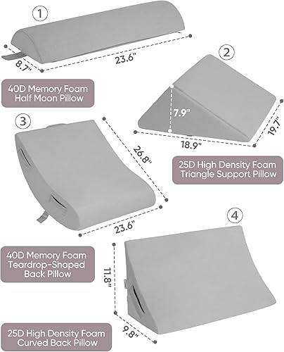 Miniatura 8 de Lossey Juego de 4 almohadas ortopédicas de cuña para dormir, almohadas de cuña ajustables para después de la cirugía, almohadas de cuña de espuma