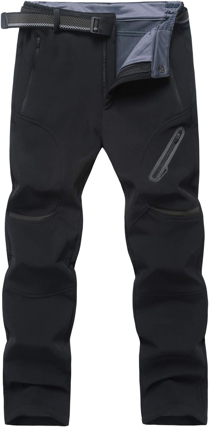 Ynport Crefreak Mens Winter Outdoor Hiking Pants Softshell Fleece Moutain Ski Snow Pants(with Belt)