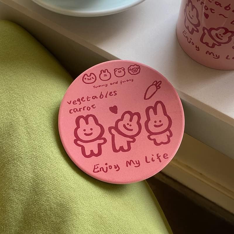 Miniatura 3 de Juego de taza de café y posavasos de conejo, taza Kawaii para niñas, taza Kawaii para mujeres, cosas preparatorias (rosa, 13.5 fl oz)