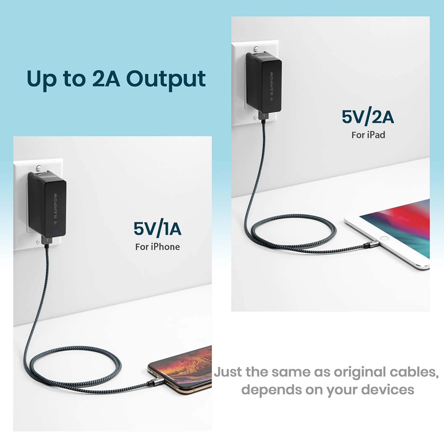 Hot Deals iPhone Charger Cable 6.5ft- RAMPOW MFi Certified & Nylon Braided - Long Lightning Cable - Fast Charging & Sync - iPhone Cable for iPhone 12 Pro Max 12 Mini 11 Pro Max SE XS XR X iPad iPod - Space Gray