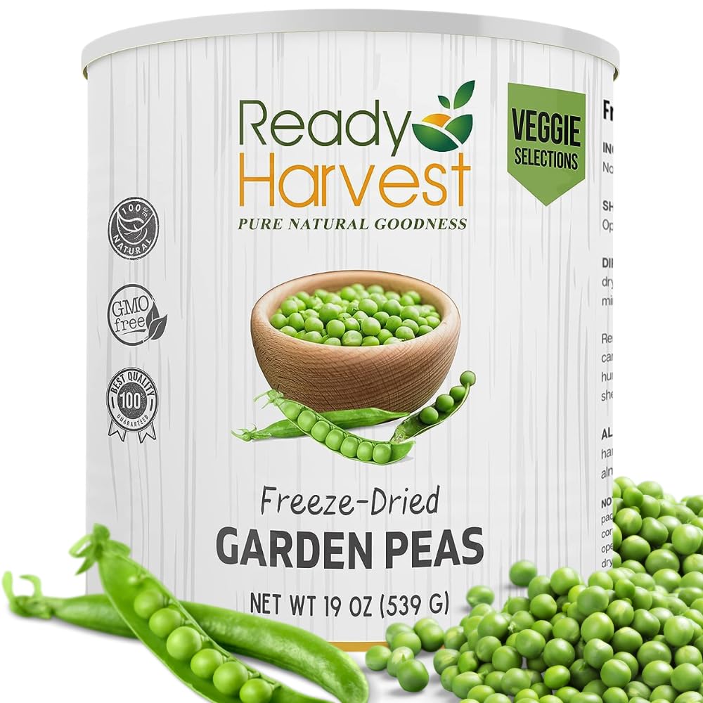 Ready Harvest Freeze-Dried Whole Foods for Emergency Food Storage, Camping Supplies, and Survival Kits | Sealed Fresh in #10 Can | 25-Year Shelf Life | 1 Can | Garden Peas
