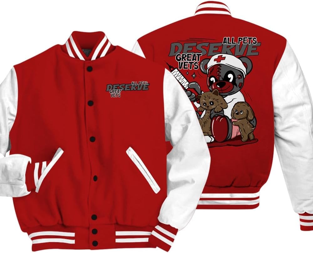 Dunkare Red Taxi 12s Vasity Jacket, Streetwear Varsity Jacket, Deserve Great Vets Bear Vasity Jacket Unisex New