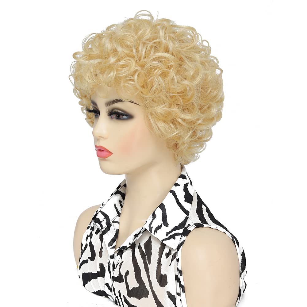 HUA 613 Short Curly Wigs Human Hair for White Women Honey Blonde Color Pixie Cut Curly Wigs Human Hair for Black Women Wear and Go Glueless Wigs 100% Human Hair Wigs with Bangs 6 Inch Short Wig #613