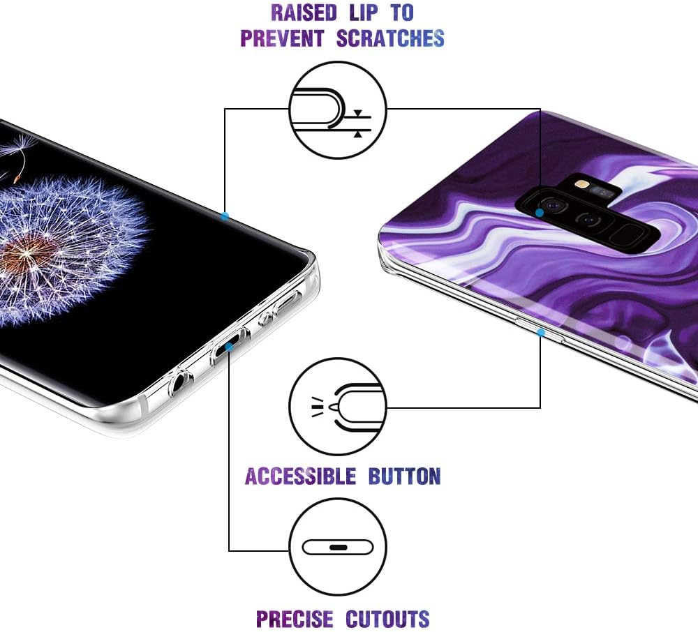 Caka Galaxy S9 Plus Case, Galaxy S9 Plus Marble Case Slim Anti Scratch Shockproof Luxury Fashion Silicone Soft Rubber TPU Protective Case for Samsung Galaxy S9 Plus (White Purple)