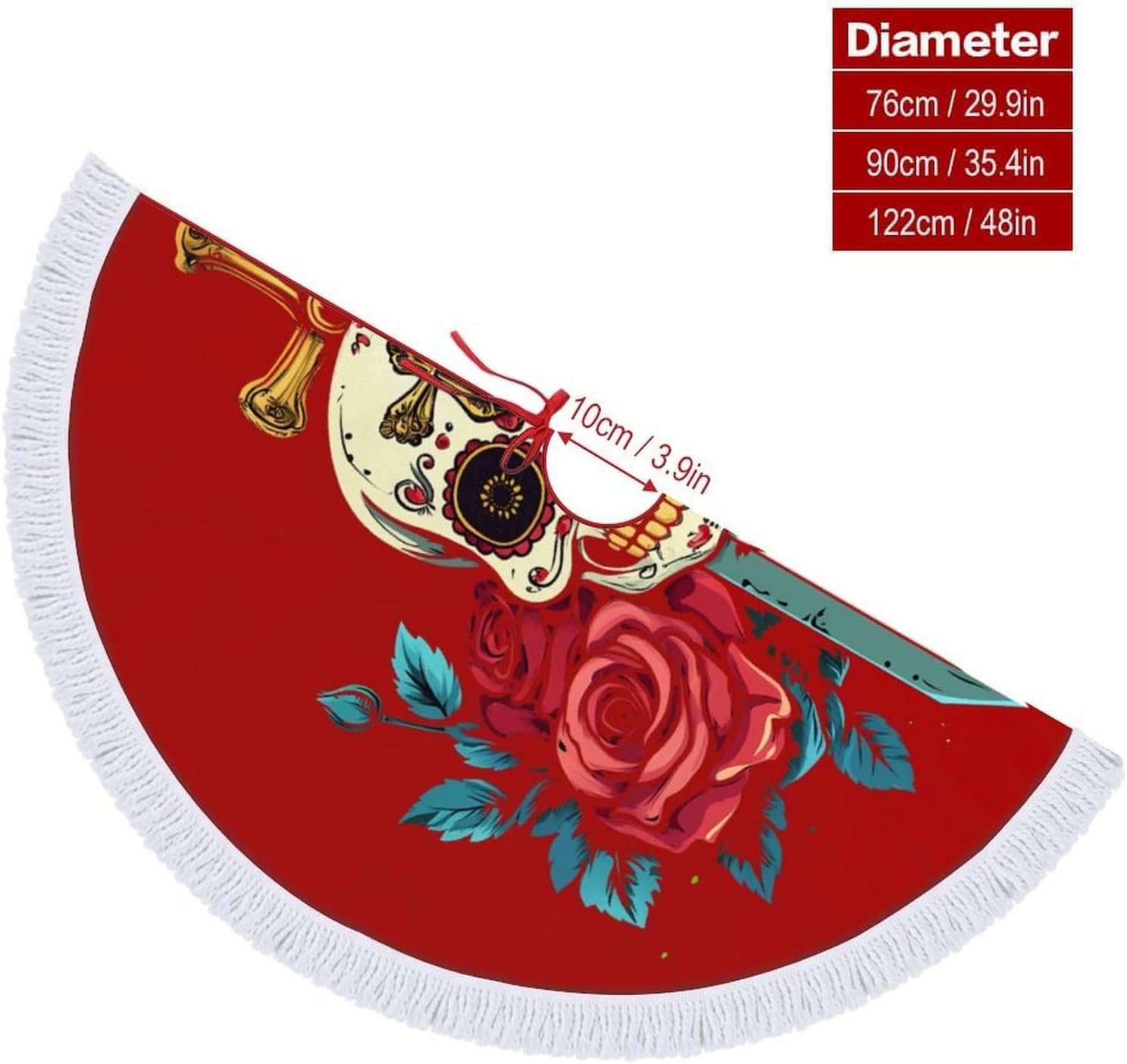 Ancient Sword Skull Christmas Tree Skirt Round Xmas Tree Mat Ornaments Tree Skirts with Tassels for Holiday Party