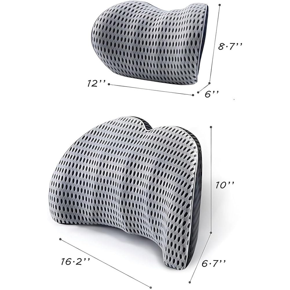Cojin Lumbar Coche y Reposacabezas para Jogger Extreme/Lodgy 2000-2024, Duradero Cómodo CojíN De Soporte Y Kit Almohada Cuello Alivia El Dolor Espalda,A/Dark Gray