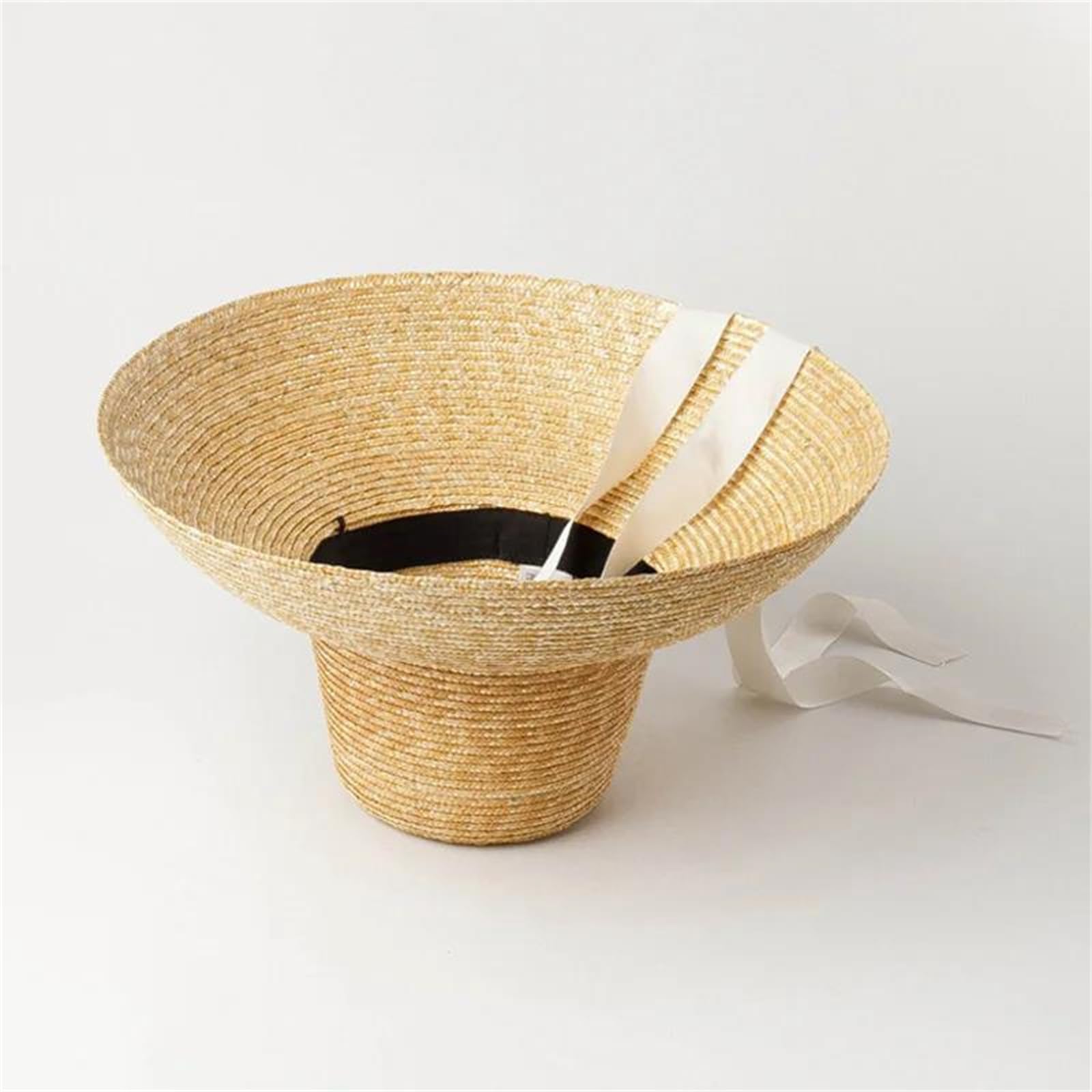 Sombrero de paja grande de verano para mujer, con lazo de encaje negro, ala ancha, sombrero de playa