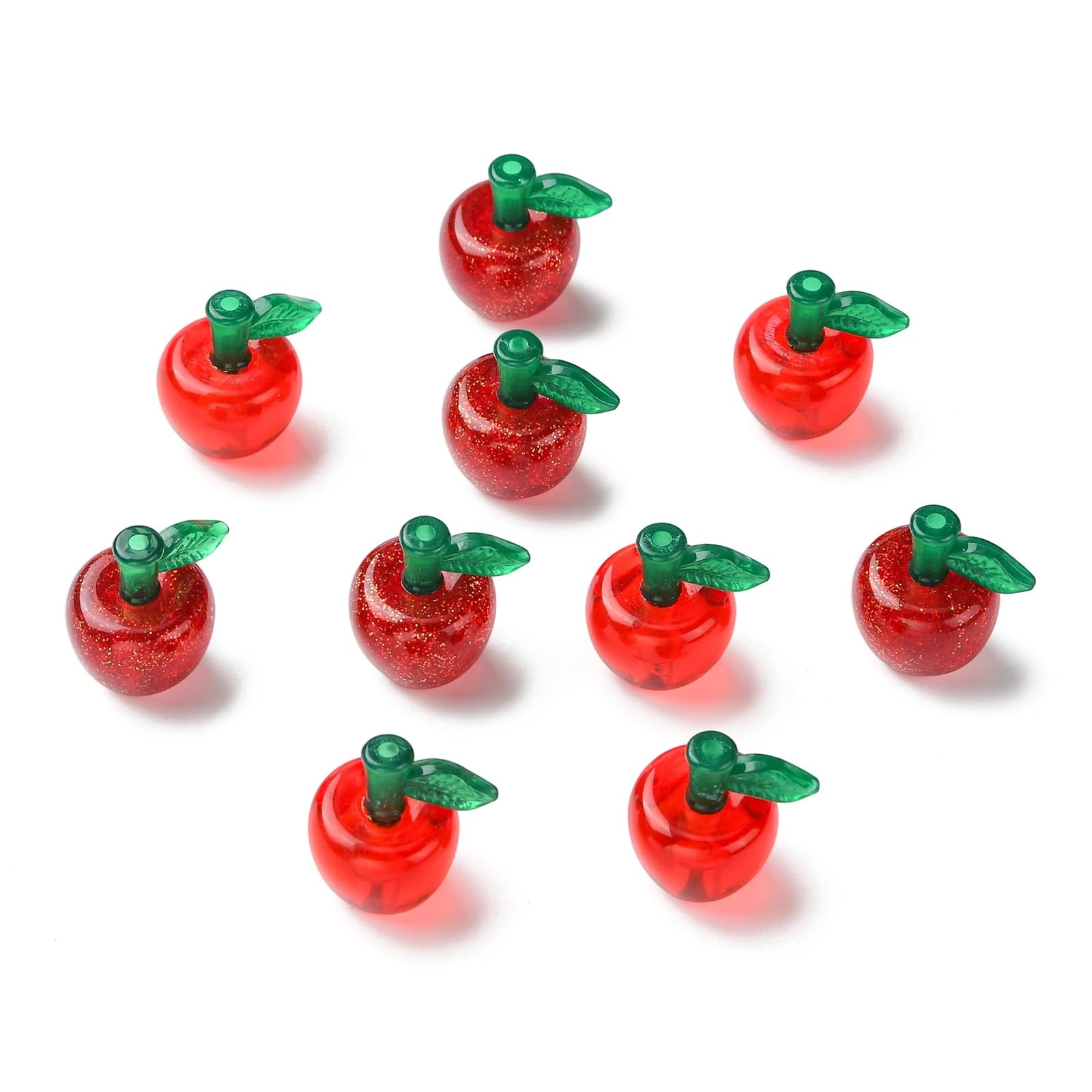 UR URLIFEHALL 20 Pcs 2 Styles Acrylic 3D Red Apple Beads Sweet Fruit Theme Spacer Beads for DIY Bracelet Necklace Jewellery Making Accessories