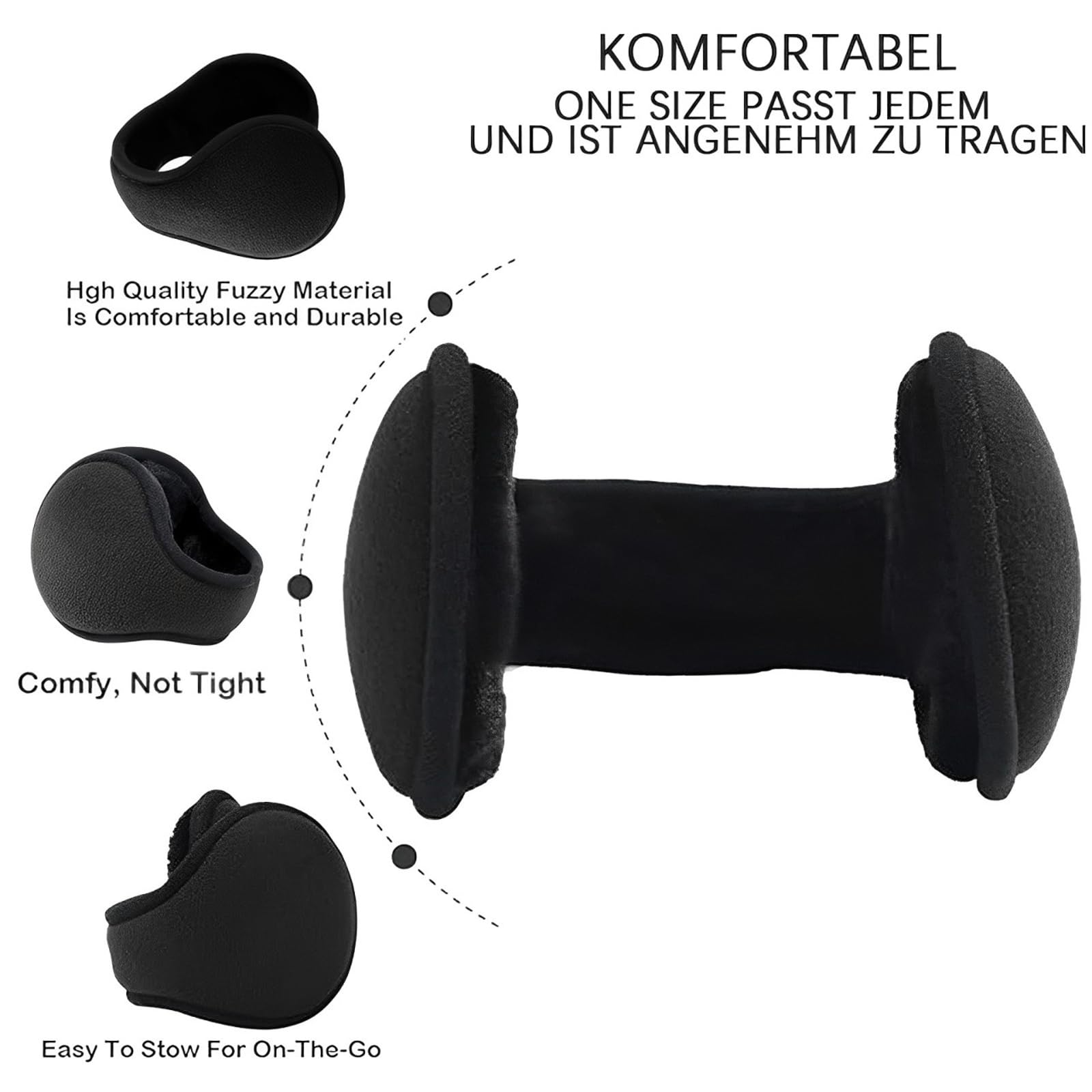 MOAZIFI 2 Stück Winter Ohrenwärmer Herren, Ohrenwärmer Damen, Ohrenschützer Wind, Verstellbar Ohrwärmer, Für Herren Damen Stricken Ohrenschützer Ear Warmers Earmuffs Für Outdoor(Grau, Schwarz)