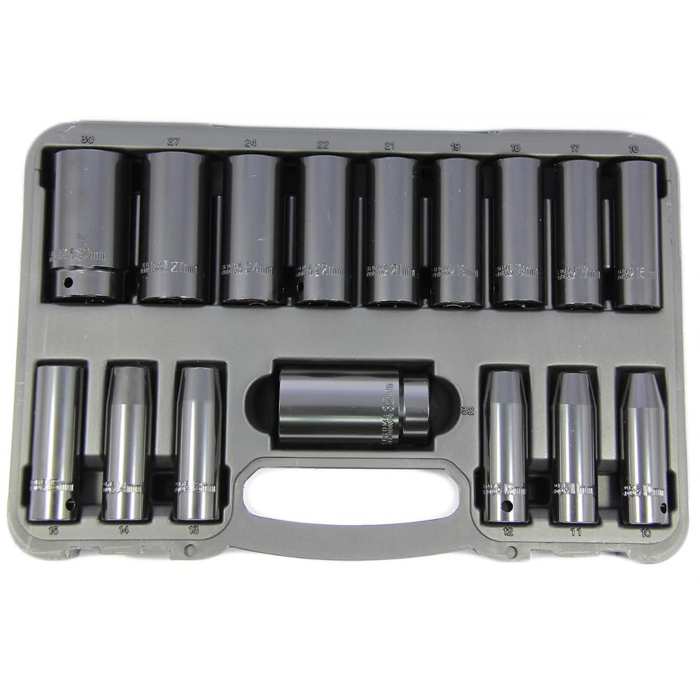 1/2" Drive Deep Impact Socket Set 6 Point 16 PCE 10-32mm Franklin Tools TA801