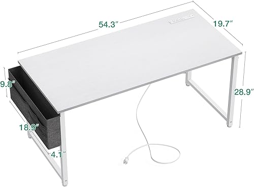 Miniatura 3 de AODK Escritorio pequeño de 55 pulgadas para computadora con toma de corriente para espacios pequeños, oficina en casa, estudiantes, laptop,