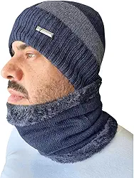 Conjunto Touca Com Gola Cachecol Forrada Térmica Proteção Inverno Masculino