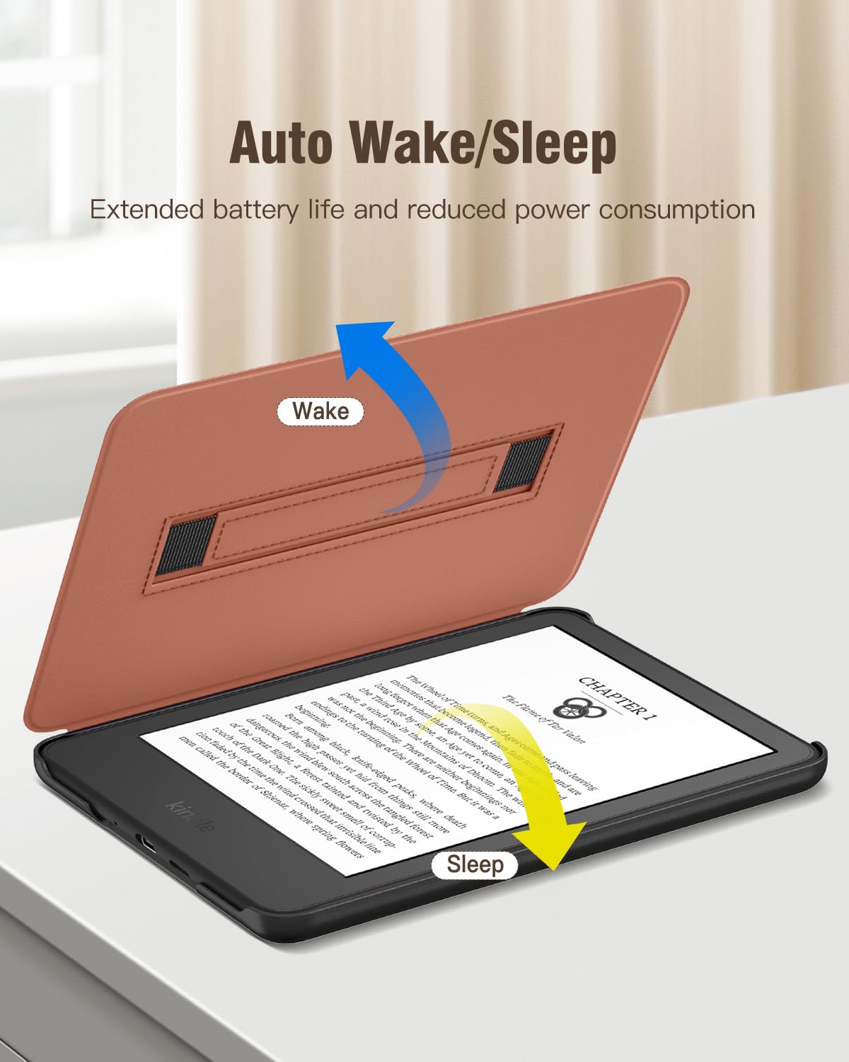 MoKo Custodia per Ebook Reader da 6"(11a Gen-2024/2022), Cover a Conchiglia Leggera Cinturino per la mano con Auto Sonno/Sveglia per 11a Gen 2024,NON per Kobo Aura 2/Remarkable, Arancione