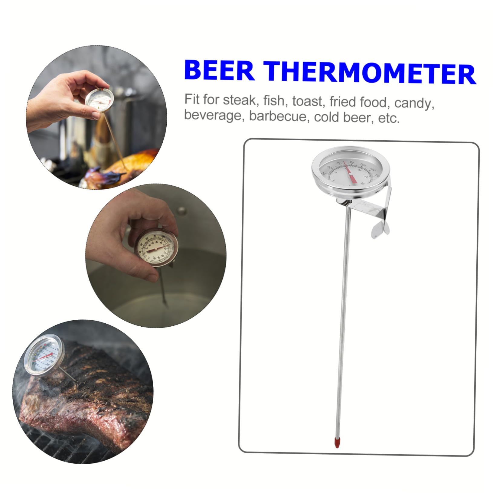 PLAFOPE Termómetro Profesional Inoxidable con Pinza para Cocina Lectura Instantánea para Freír Barbacoa Control de Temperatura Aceite y Cerveza