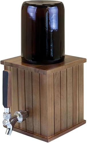 LEGACY - una marca de picnic Time - Grifo de madera de acacia para cerveza con gruñidor de vidrio ámbar de 64 onzas