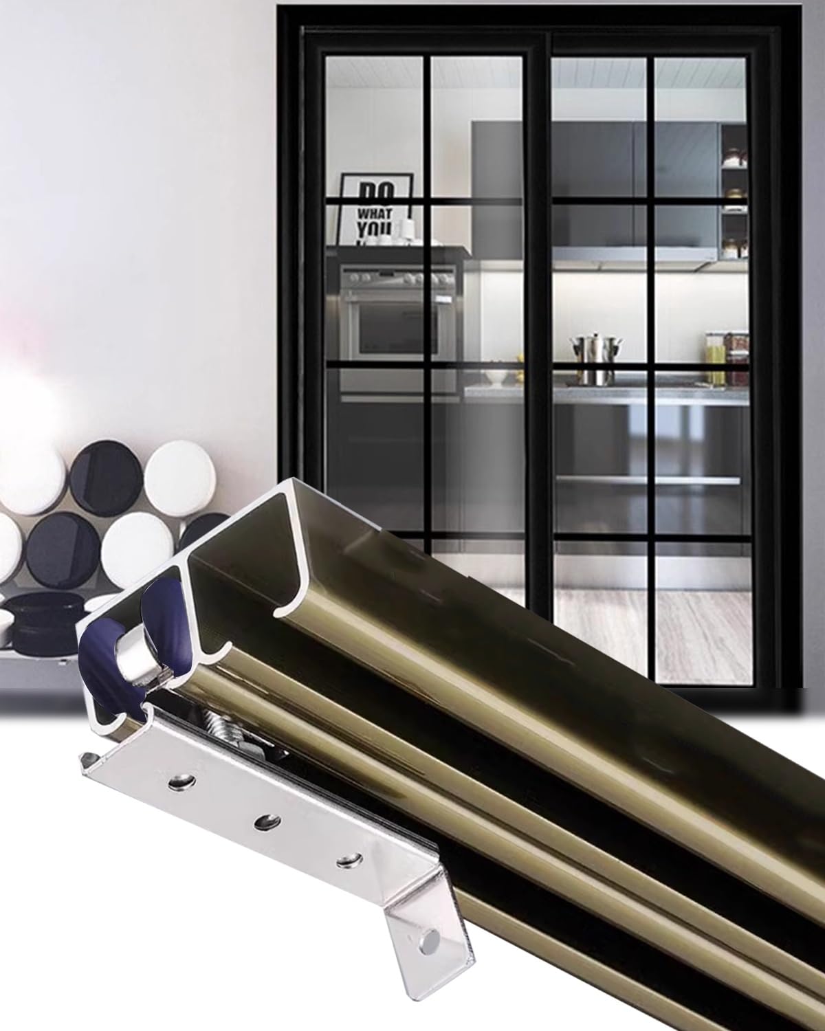 Minglez One Color Sliding Door Kit 4Ft 5Ft 8Ft 9Ft 10 Ft Bypass Sliding Double Track Set, Barn Door Hardware Kit For Two Doors, Pocket Door Track For Wardrobe Door/Bifold Door(6.3Ft/1.9M)