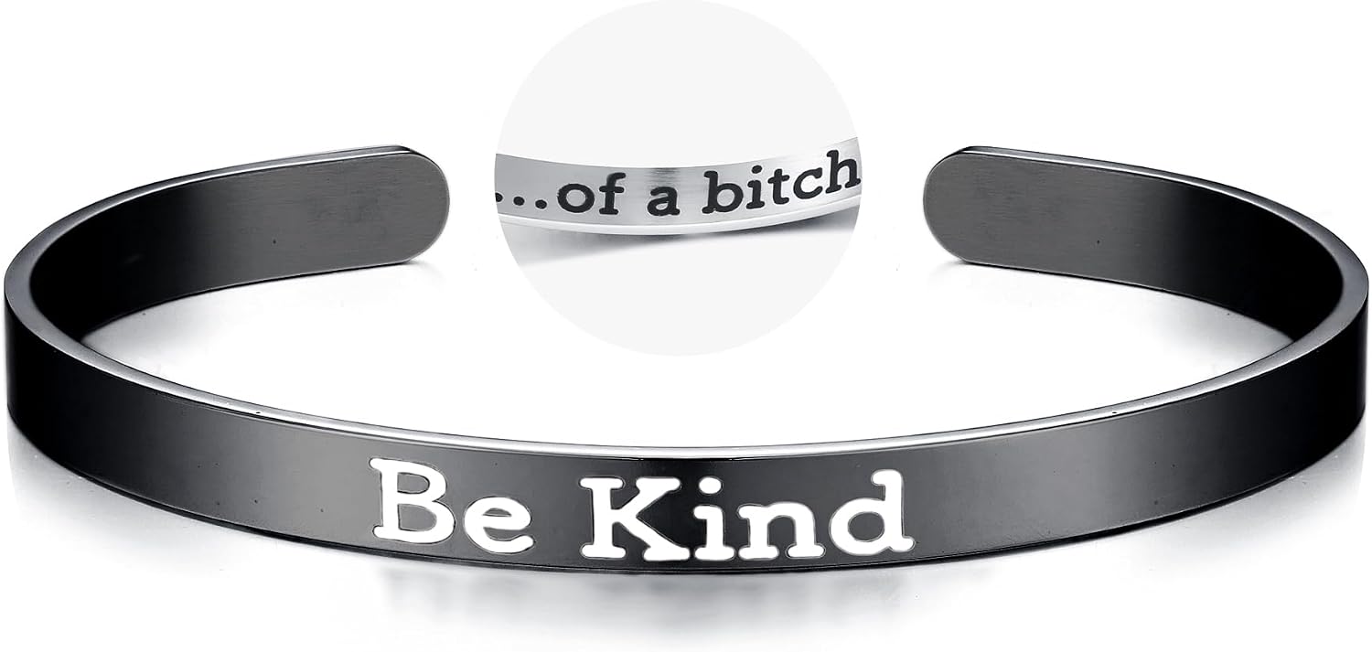 Be Kind of A bicth Bracelet for Women, Stainless Steel Cuff Handmade Engraved Inspirational Silver Bracelet Inspirational Jewelry Gifts for Women