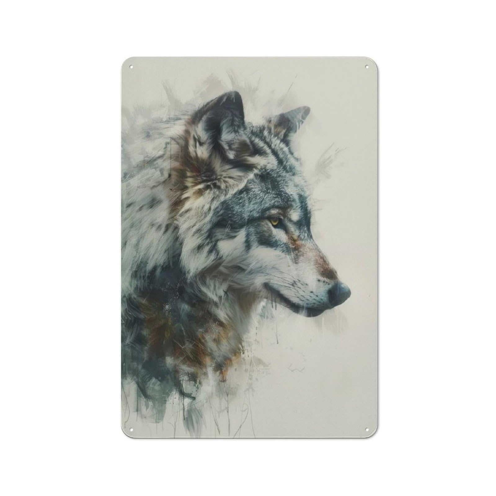 Junmoney Wolf Watercolor Painting Classic Metal Wall Plaque 30X20cm Featuring Creative Space Decor For Workspace, Cafe, Shop Or Desk Area
