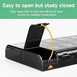 7 Day Extra Large Pill Organizer 2 Times a Day, Weekly Pill Box Twice a Day, XL AM PM Pill Case, Oversized Daily Medicine Organizer for Vitamin, Big Pill Container (Black)