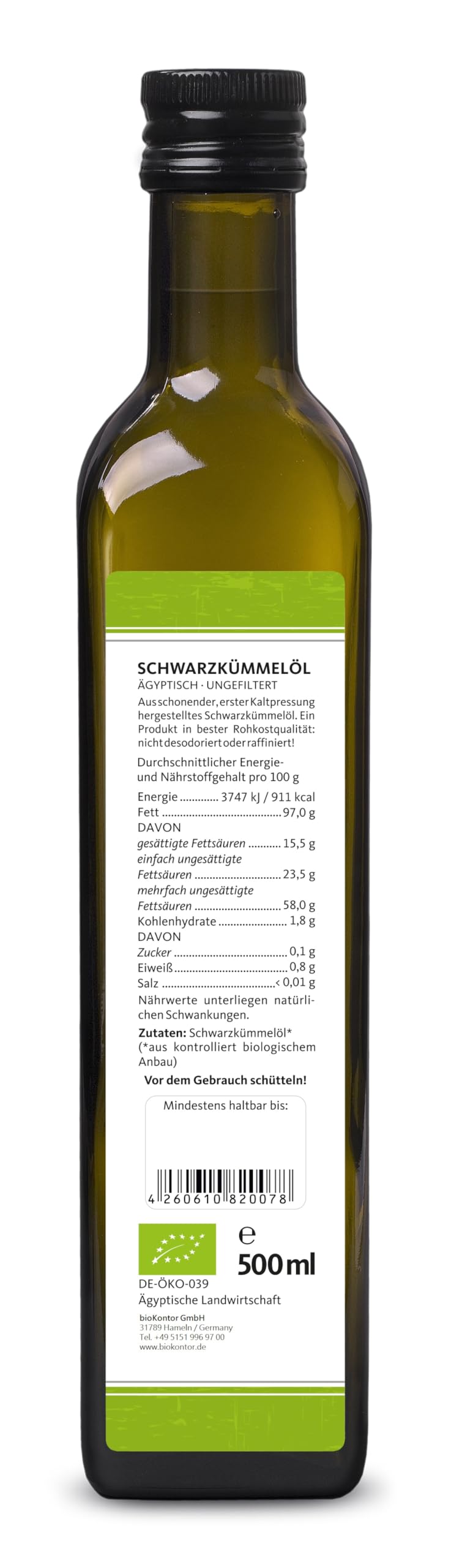 Schwarzkümmelöl ägyptisch BIO UNGEFILTERT I 1000ml (2x 500ml) I nativ und kaltgepresst von bioKontor