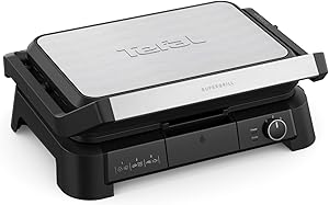 Tefal Kontaktgrill SuperGrill 3in1 – 2200 W, XL-BBQ-Funktion, 800 cm² Grillfläche, 3-fach Ofenposition, Thermostat, antihaftbeschichtet, Schwarz/Silber, GC520DE0
