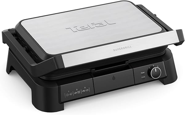 Tefal Kontaktgrill SuperGrill 3in1 – 2200 W, XL-BBQ-Funktion, 800 cm² Grillfläche, 3-fach Ofenposition, Thermostat, antihaftbeschichtet, Schwarz/Silber, GC520DE0