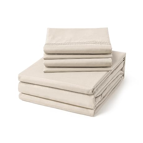ClevaHome King Size Sheet Set - 6 Piece Soft Breathable Luxury Bed Sheet Set - Shrinkage & Fade Resistant Embroidered Bedding Sheet with Deep Pocket, 2 Extra Pillowcases (King, Oat Milk)