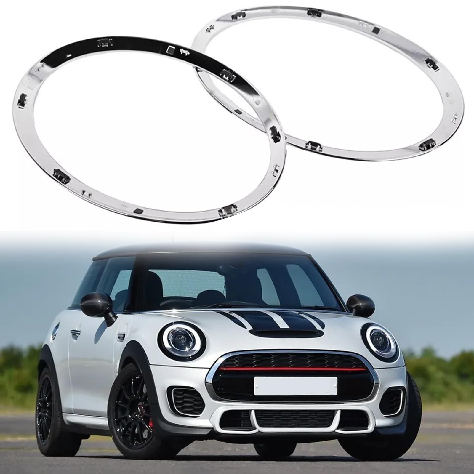 Mini Cooper F55 F56 F57 2014-2021 Cerchietto Fari Ricambio Argento 2 Pezzi