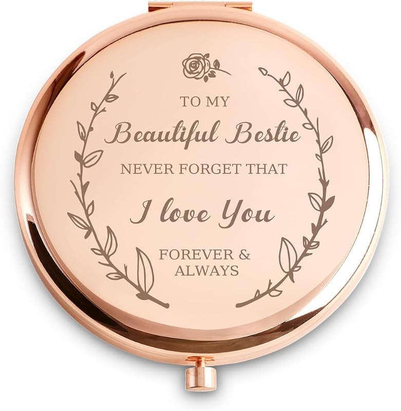 Espelho compacto redondo Daricano Bestie - I Love You, dourado, 1 unidade