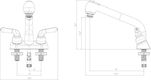 Miniatura 8 de Wasserman - Grifo de fregadero de 2 manijas con rociador extraíble en cromo, plástico ABS no metálico, juego central de 4 pulgadas para lavandería,