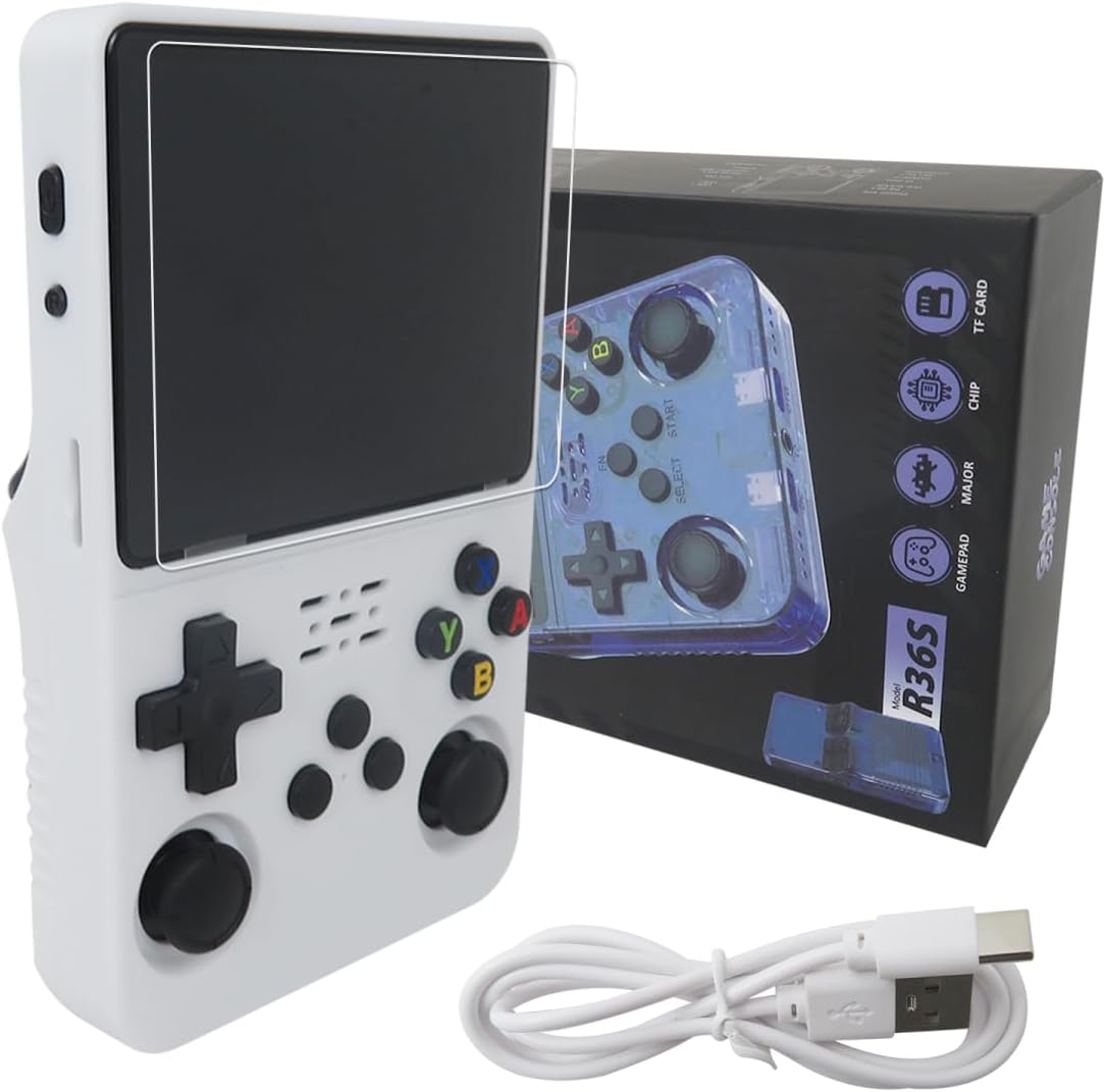 New Upgraded R36S Retro Handheld Game Console with 128G 3.5 Inch IPS Screen Built-in 15000+ Classic Games Open Source Linux System Portable Pocket Video Player (White )