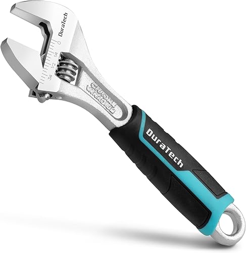 DURATECH Llave ajustable de 6 pulgadas, llave de acero Cr-V, llave de mandíbula ancha, básculas métricas y SAE, para el hogar, garaje, taller y