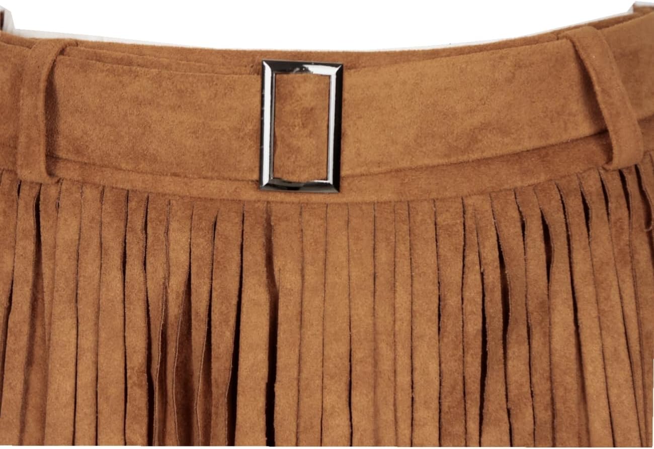 Apocrypha Womens Boho Fringe Faux Suede Western Outfits Country Concert Tassel Cowgirl Trendy Casual Skirt
