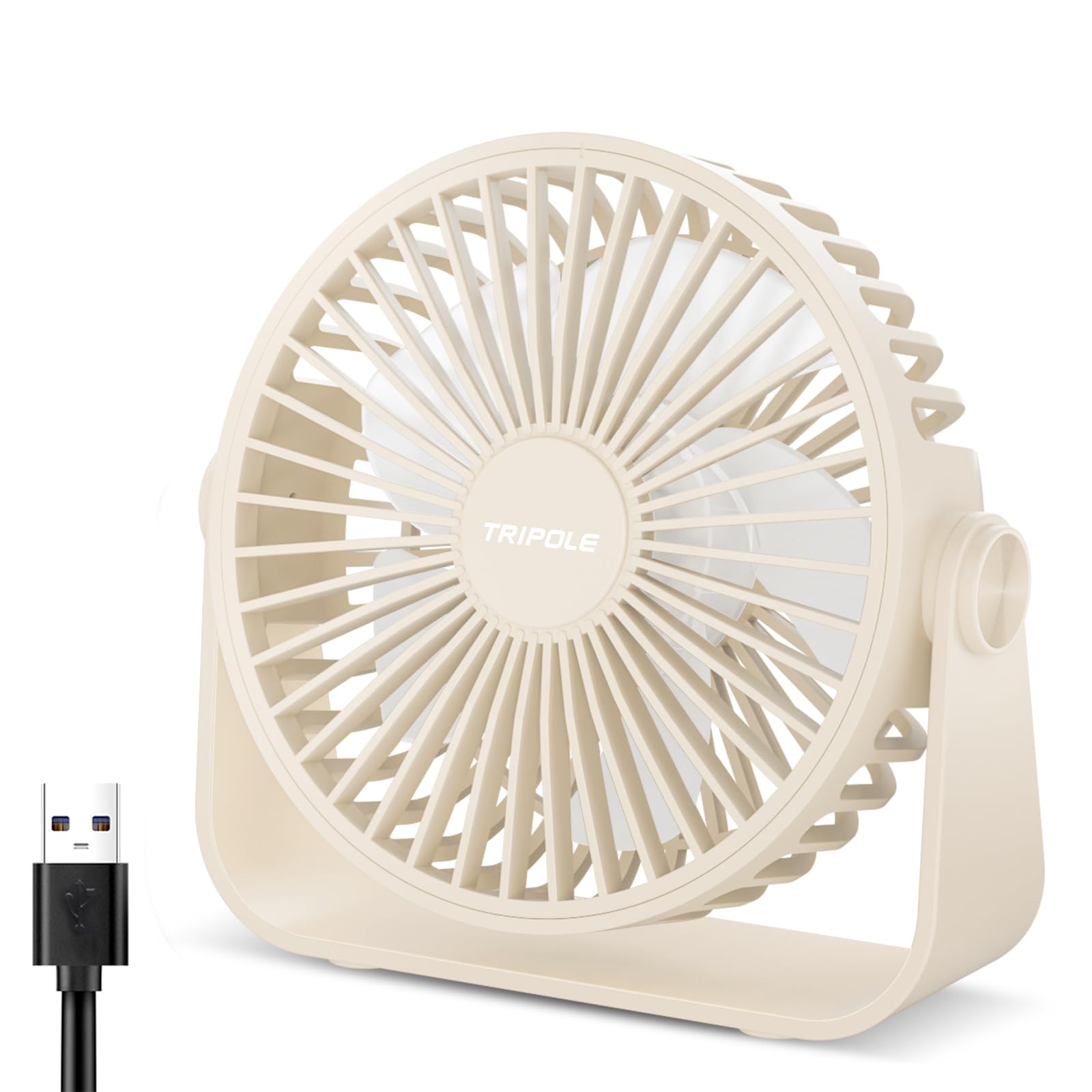 TriPole USB Desk Fan, 3 Speed Adjustable Strong Wind Table Fan