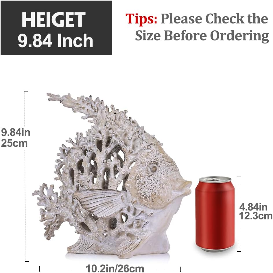 9.84'' Ocean Coral Fish Sculpture – Resin Coastal Fish Figurine with Coral Backdrop, Ocean Blue & Sandy Beige Finish – Nautical Tabletop Accent for Living Room, Beach House & Bathroom Decor