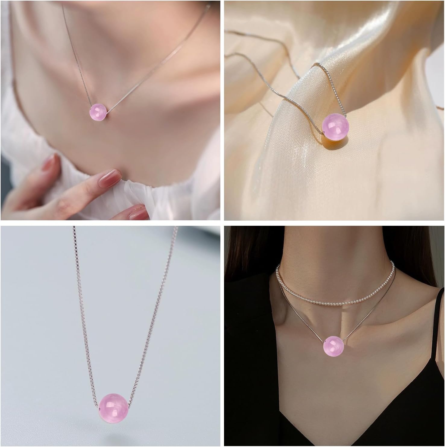 Erliway Healing Crystal Pendant Necklace for Women, 925 Sterling Silver Chain Necklace with 10mm A+ Grade Premium Crystal Bead, 18'' Adjustable Length Women Jewelry Choker Necklace - Image 5