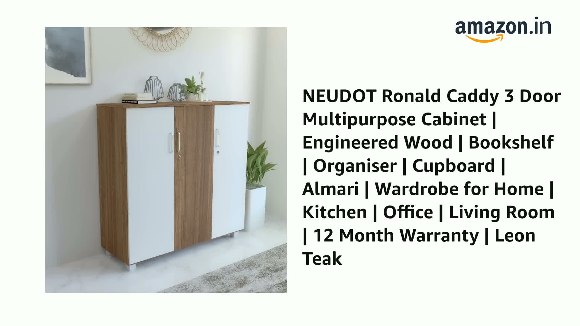 (未開封品)ada ウッドキャビネット　W600×D300 オールドブラウン Celestia 3 Door Multi Utility Wardrobe - Brazilian walnut | Neehv Home