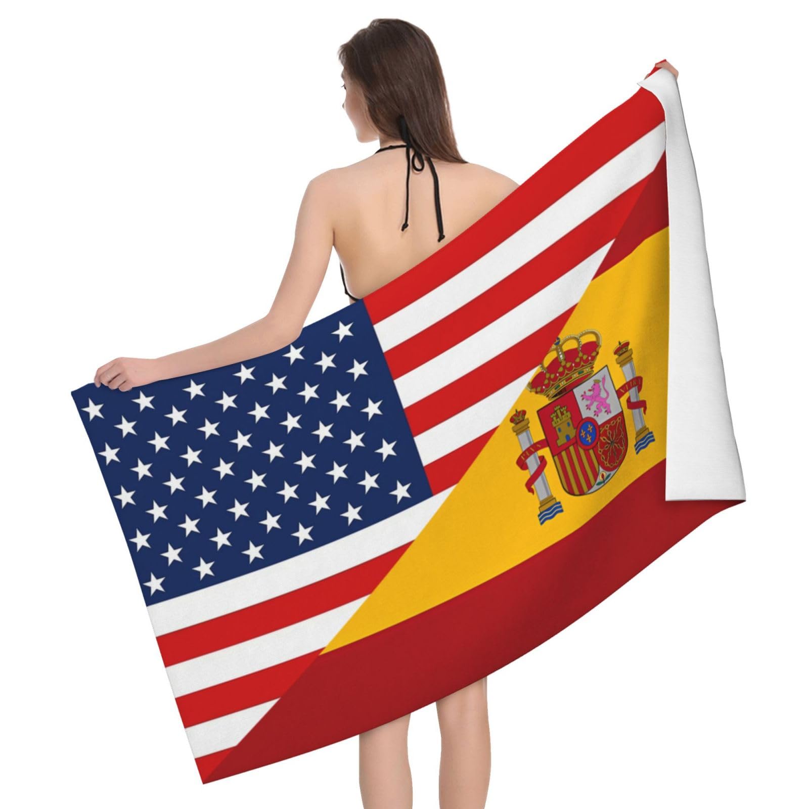 HLBSDM Microfiber America Flag and Spain Flag Beach Towel Quick Dry Soft Sand Free Beach Towels for Pool Swim Beach Lightweight Thin Towels