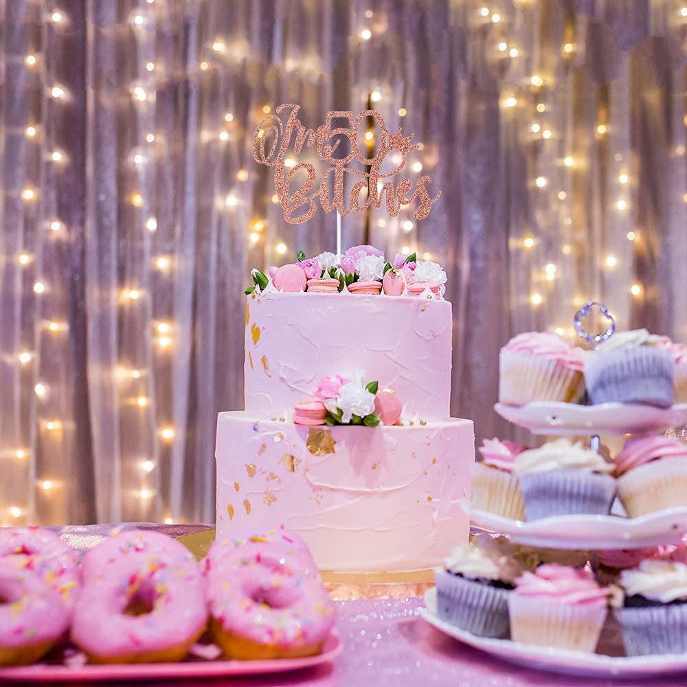 Tortenaufsatz Zum 50. Geburtstag Mit Spruch 'I'm 50 Bitches' – Glitzer-Deko Für Geburtstagskuchen