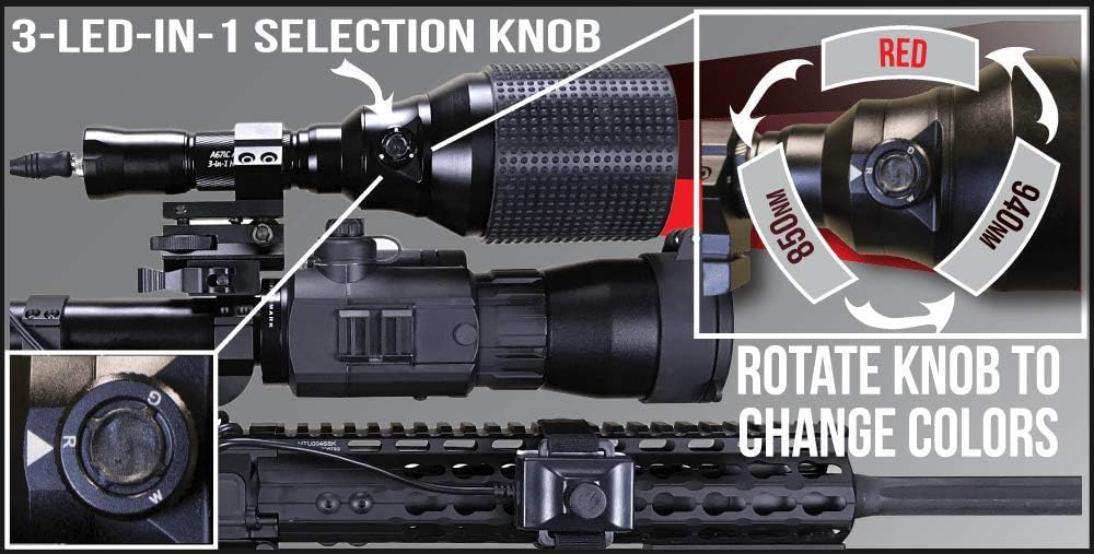 Wicked Lights A67iR 3-LED-in-1 (850nm IR, 940nm IR, Red LED) Infrared & Red Night Hunting Light Kit with Intensity Control for Night Vision Devices