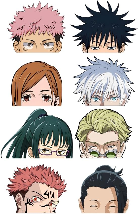 Anime Kaisen Pack 8 mini Stickers Peeker Anime Manga Decal Stickers, Ideal for Cars, Laptop, Skateboard, Wall Décor, UV Resistant 2'' x 1''