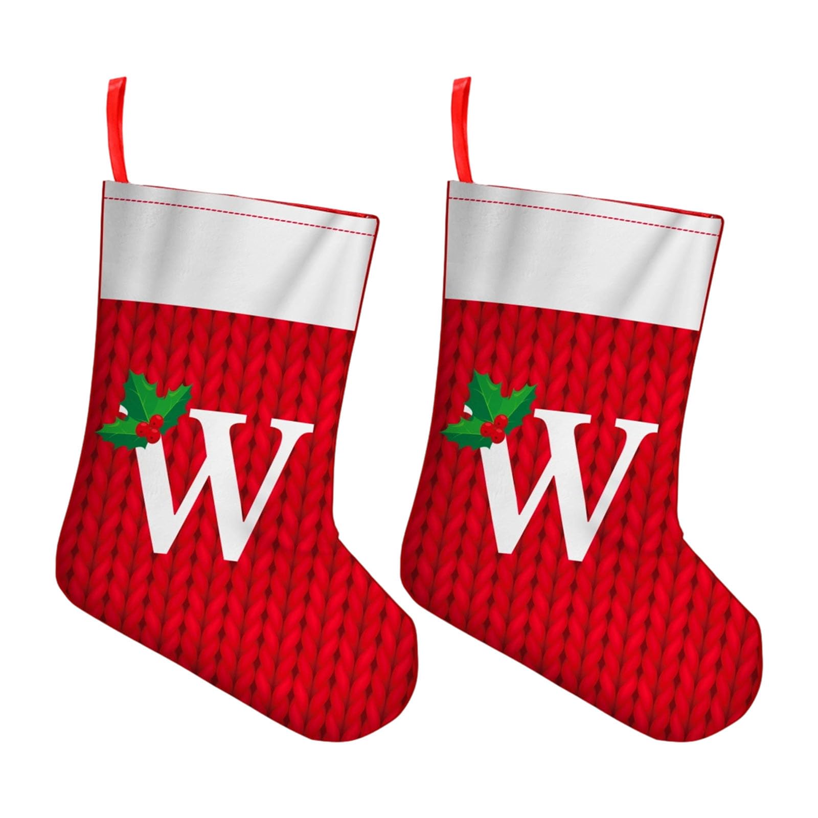 Carotoe W Classical Christmas Stocking Set Embroidered Letter Sturdy Fabric Fireplaces Hanging Ornament For Family Individualized Christmas Socks