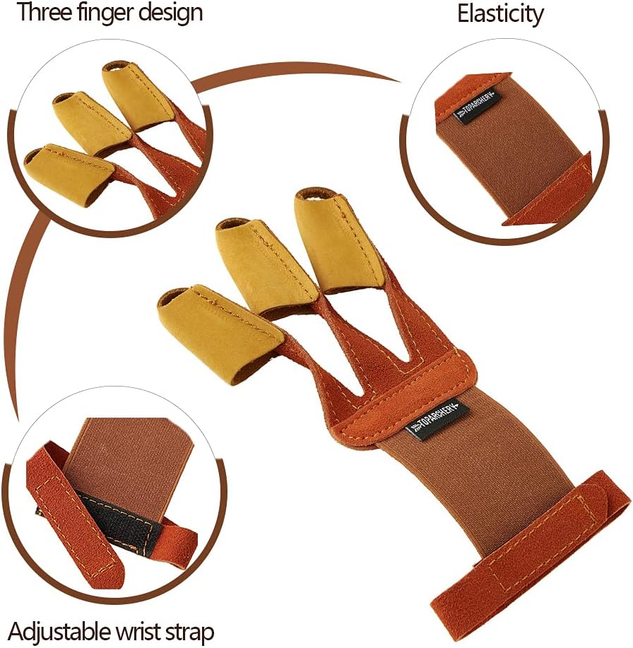 Huntingdoor Archery Finger Glove 3 Finger Tab Protective Finger Guard Black and Brown Suede Finger Gloves for Left and Right Hand Shooter : Sports & Outdoors