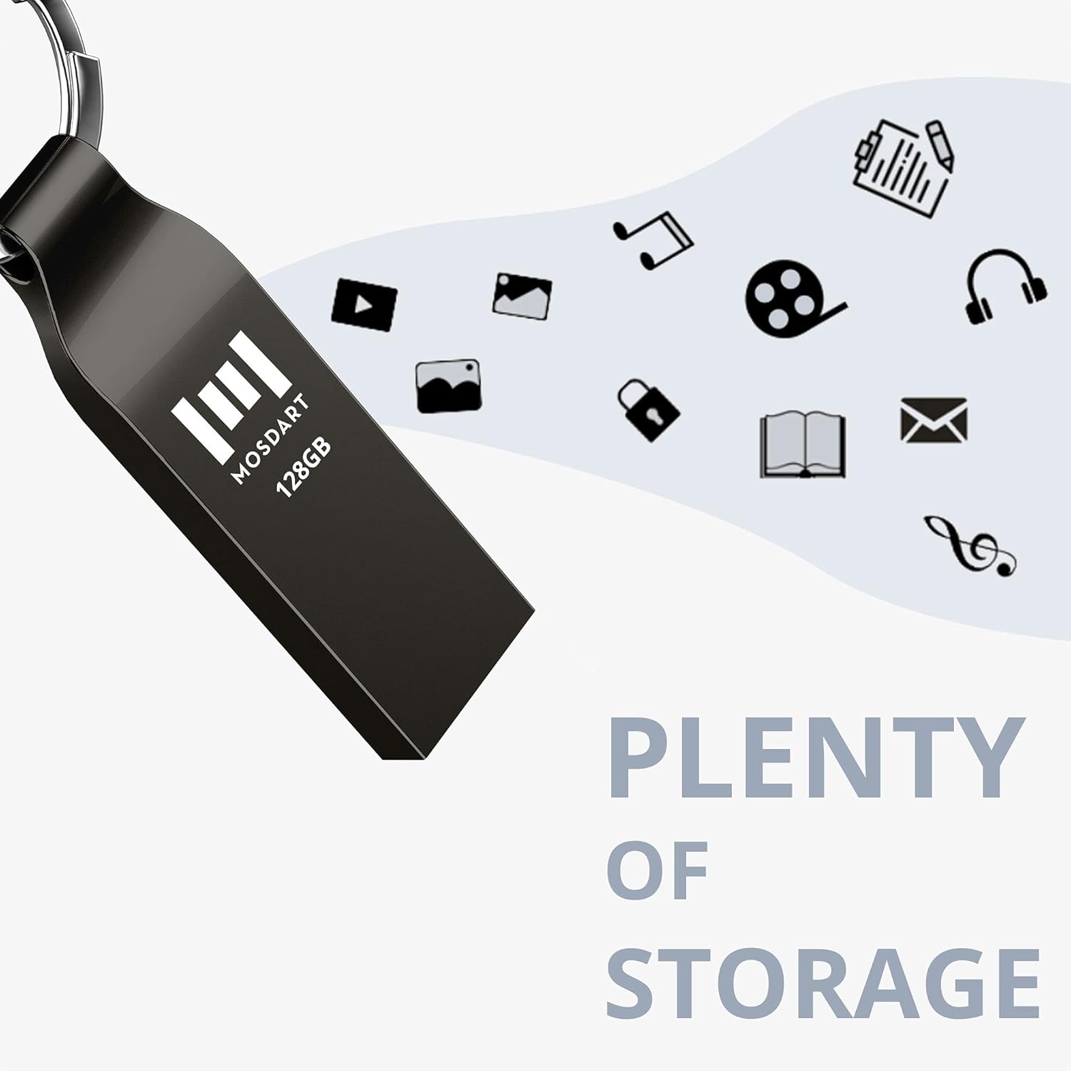 MOSDART Waterproof 128GB USB2.0 Flash Drive, exFAT Metal Memory Stick with Keychain, for System Back, Data Storage, Titan Gray(Pack of 2)